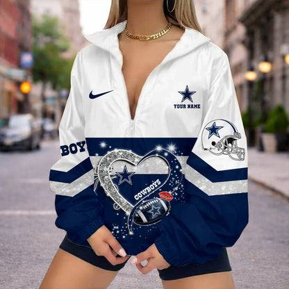 LIMITED EDITION - NEW CUSTOMIZED NFL21 DCB DALLAS COWBOYS V-NECK ZIPPER SWEATSHIRT JACKET