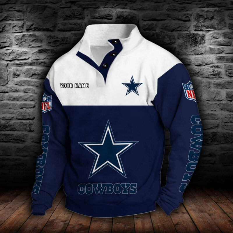 LIMITED EDITION - NEW CUSTOMIZED NFL21 DCB DALLAS COWBOYS QUARTER-BUTTON STAND-COLLAR SWEATSHIRT