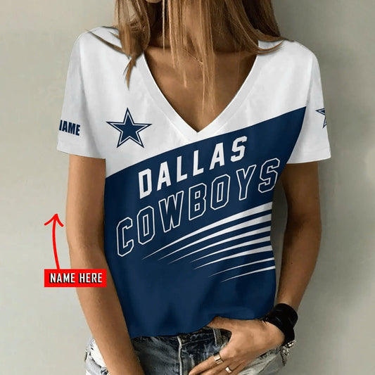 [SPECIAL OFFER] NEW CUSTOMIZED NFL21 DCB DALLAS COWBOYS V-NECK FEMALE SHIRT