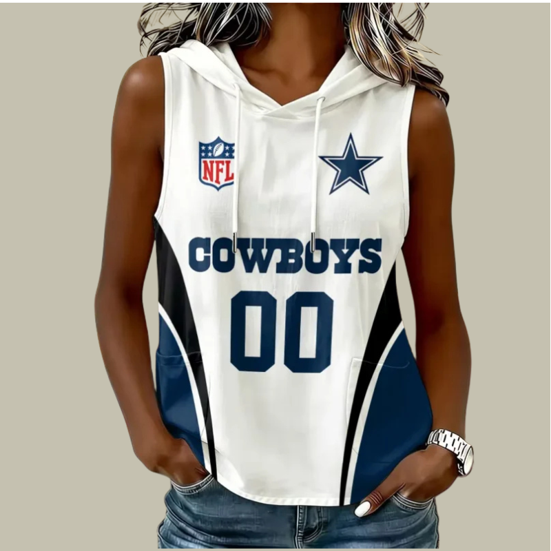 [SPECIAL OFFER] NEW CUSTOMIZED NFL21 DCB DALLAS COWBOYS WOMEN'S SLEEVELESS HOODED POCKET TANK TOP