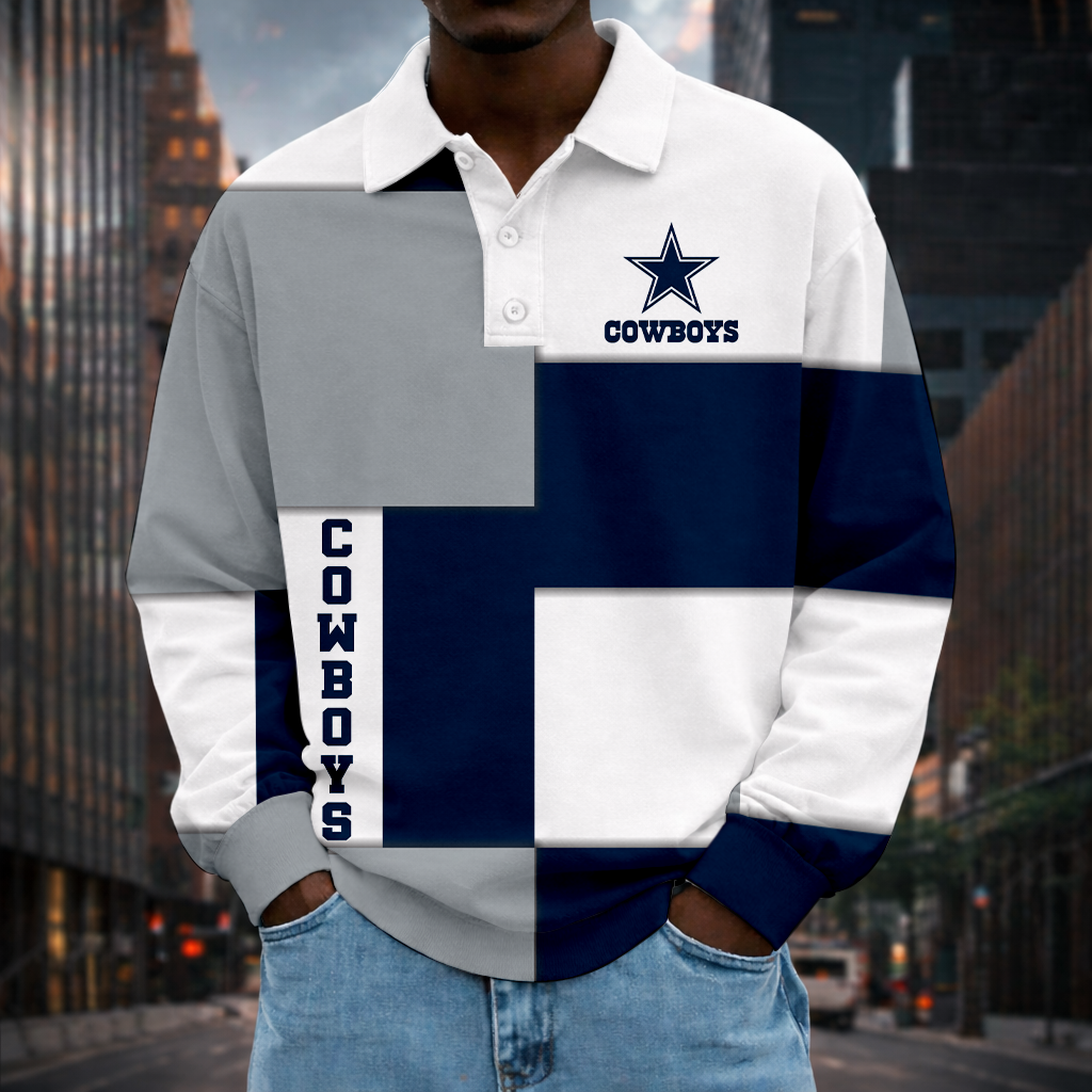 LIMITED EDITION - NEW CUSTOMIZED NFL21 DCB DALLAS COWBOYS MEN LONG SLEEVE POLO