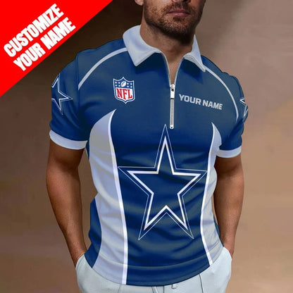 LIMITED EDITION - NEW CUSTOMIZED NFL21 DCB DALLAS COWBOYS ZIP POLO SHIRT