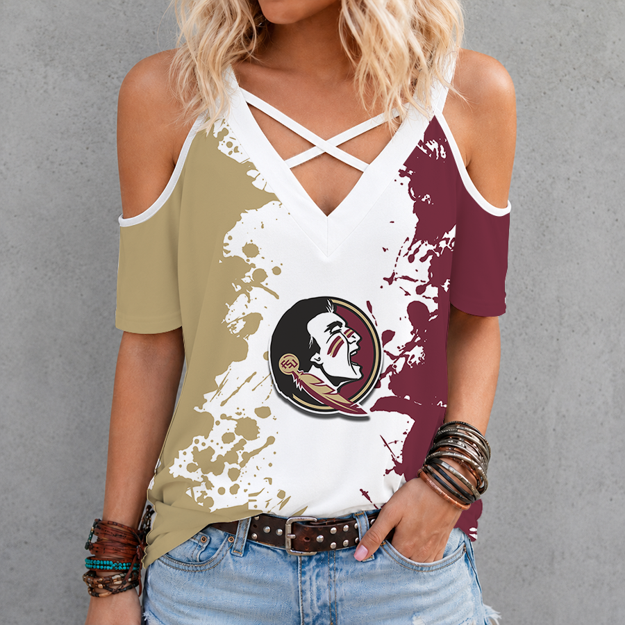 [FAN FAVORITE] NEW CUSTOMIZED NCAA FBS21 FLS FLORIDA STATE SEMINOLES CRISS CROSS V-NECK TOP