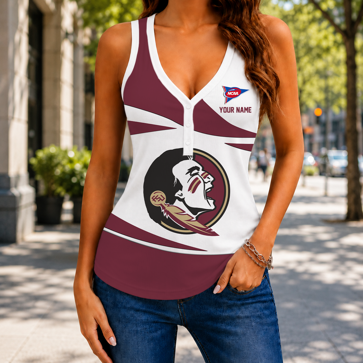 LIMITED EDITION - NEW CUSTOMIZED NCAA FBS21 FLS FLORIDA STATE SEMINOLES WOMEN'S V-NECK TANK TOP