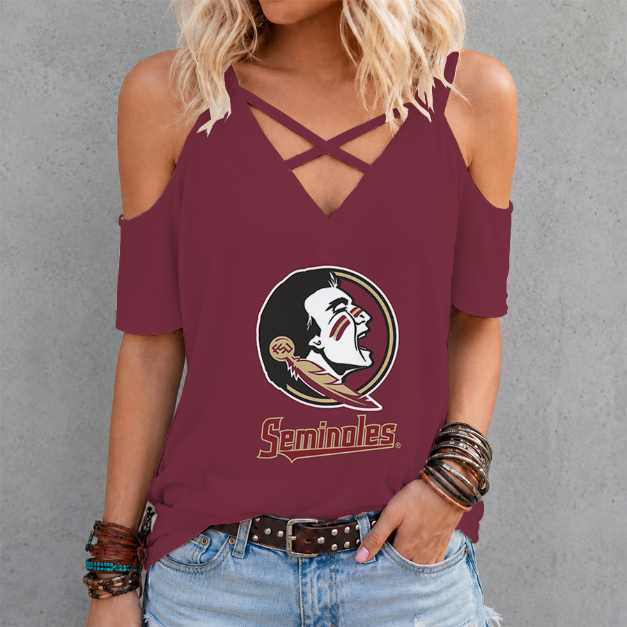 [FAN FAVORITE] NEW CUSTOMIZED NCAA FBS21 FLS FLORIDA STATE SEMINOLES CRISS CROSS V-NECK TOP