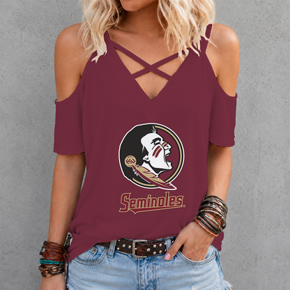 [FAN FAVORITE] NEW CUSTOMIZED NCAA FBS21 FLS FLORIDA STATE SEMINOLES CRISS CROSS V-NECK TOP