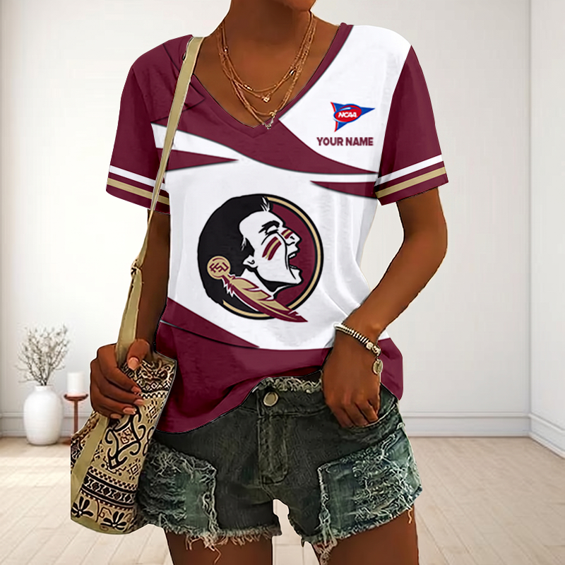 LIMITED DROP - NEW CUSTOMIZED | NCAA FBS21 FLS FL SEMINOLES V-NECK FEMALE SHIRT