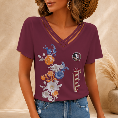 [FAN FAVORITE] NEW CUSTOMIZED NCAA FBS21 FLS FLORIDA STATE SEMINOLES V-NECK SHIRT
