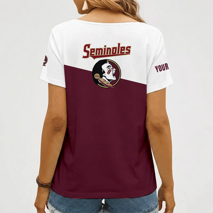 [FAN FAVORITE] NEW CUSTOMIZED NCAA FBS21 FLS FLORIDA STATE SEMINOLES V-NECK FEMALE SHIRT