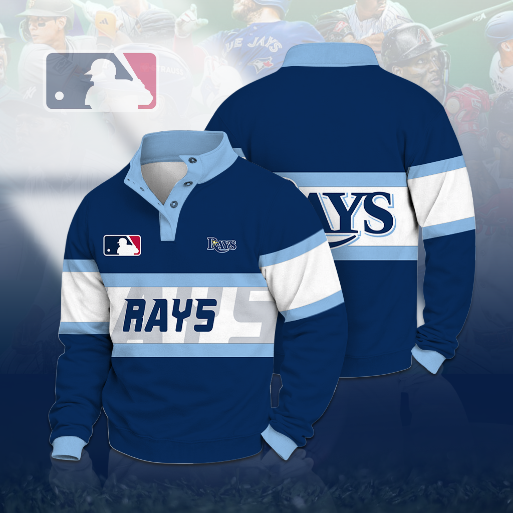 LIMITED EDITION - NEW CUSTOMIZED MLB21 TBR TAMPA BAY RAYS BUTTON QUARTER PLACKET SWEATSHIRT