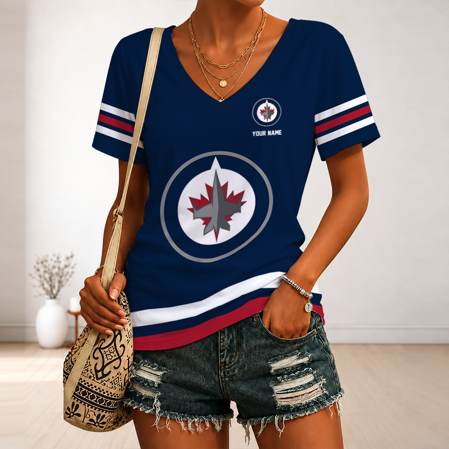 [SUPER SALE] NEW CUSTOMIZED NHL21 WPJ WINNIPEG JETS V-NECK FEMALE SHIRT