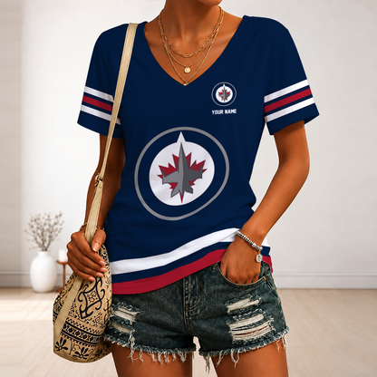 [SUPER SALE] NEW CUSTOMIZED NHL21 WPJ WINNIPEG JETS V-NECK FEMALE SHIRT