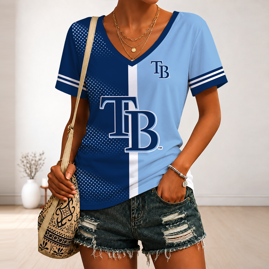 LIMITED EDITION - NEW CUSTOMIZED MLB21 TBR TAMPA BAY RAYS V-NECK FEMALE SHIRT