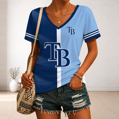 LIMITED EDITION - NEW CUSTOMIZED MLB21 TBR TAMPA BAY RAYS V-NECK FEMALE SHIRT