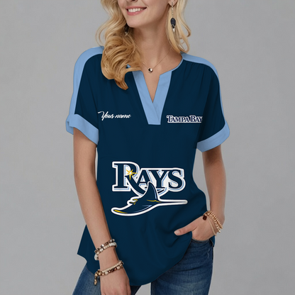 [FLASH SALE] NEW CUSTOMIZED MLB21 TBR TAMPA BAY RAYS V-NECK FEMALE SHIRT