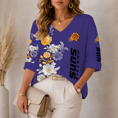 [HOT DEAL] NEW CUSTOMIZED NBA21 PSU PHOENIX SUNS WOMEN'S V-NECK LONG SLEEVE SHIRT