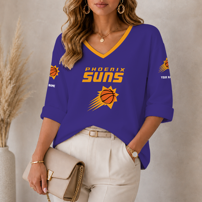 [HOT DEAL] NEW CUSTOMIZED NBA21 PSU PHOENIX SUNS WOMEN'S HEART V-NECK LONG SLEEVE SHIRT