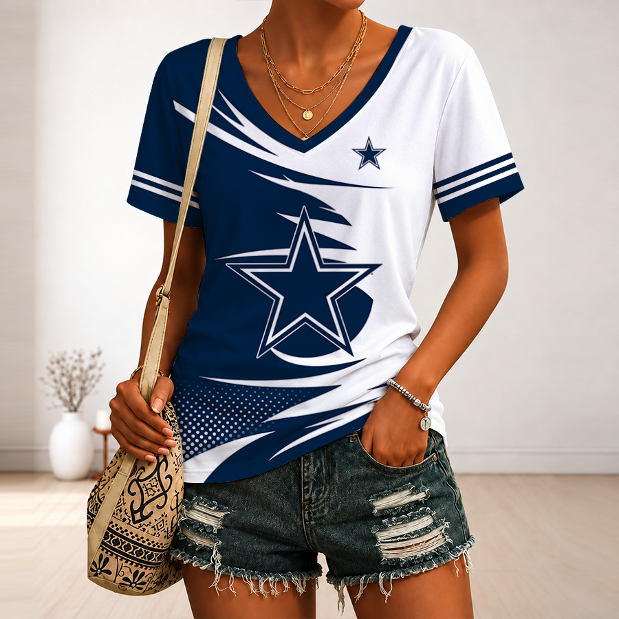 [SPECIAL OFFER] NEW CUSTOMIZED NFL21 DCB DALLAS COWBOYS V-NECK FEMALE SHIRT