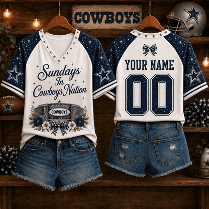 EXCLUSIVE EDITION - NEW CUSTOMIZED NFL21 DCB DALLAS COWBOYS V-NECK FEMALE SHIRT
