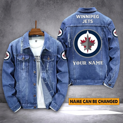 ELITE EDITION - NEW CUSTOMIZED NHL21 WPJ WINNIPEG JETS DENIM JACKET