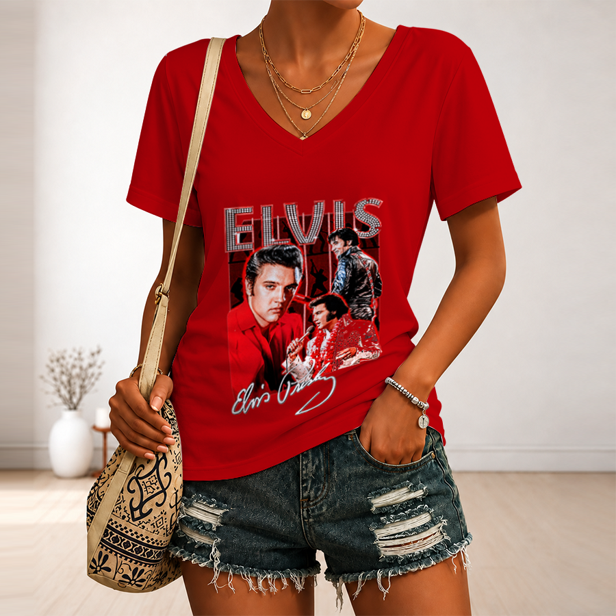 [FAN FAVORITE] NEW CUSTOMIZED ELVIS PRESLEY V-NECK FEMALE SHIRT