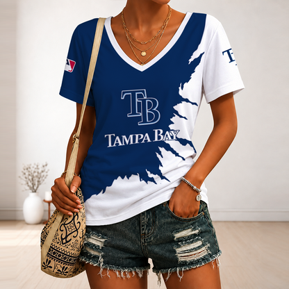 [FLASH SALE] NEW CUSTOMIZED MLB21 TBR TAMPA BAY RAYS V-NECK FEMALE SHIRT