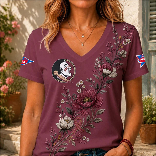 ELITE EDITION - NEW CUSTOMIZED NCAA FBS21 FLS FLORIDA STATE SEMINOLES V-NECK FEMALE SHIRT