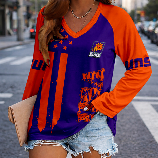 LIMITED EDITION - NEW CUSTOMIZED NBA21 PSU PHOENIX SUNS WOMEN'S V-NECK LONG SLEEVED SHIRT