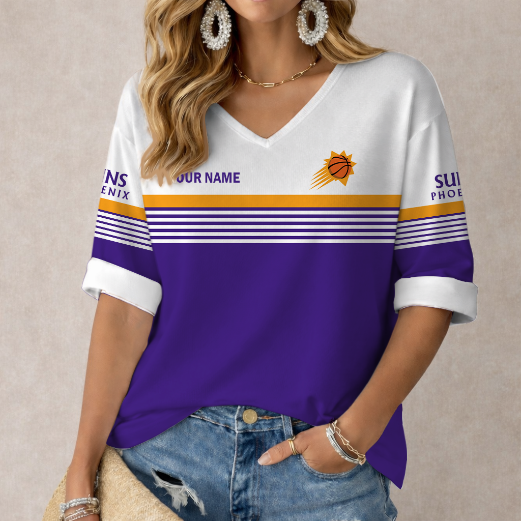 LIMITED EDITION - NEW CUSTOMIZED NBA21 PSU PHOENIX SUNS WOMEN'S HEART V-NECK LONG SLEEVE SHIRT