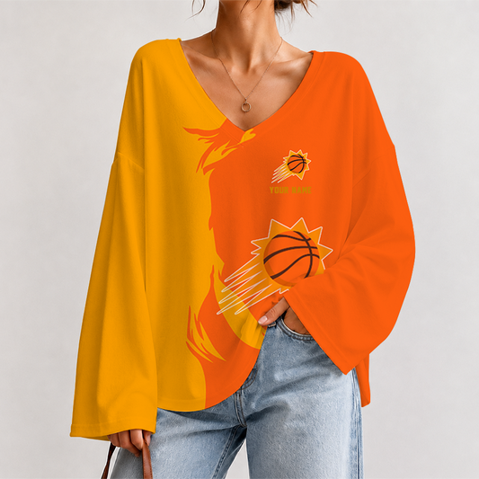[HOT DEAL] NEW CUSTOMIZED NBA21 PSU PHOENIX SUNS V-NECK LONG SLEEVED CROP TOP