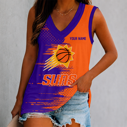FINAL SALE - NEW CUSTOMIZED NBA21 PSU PHOENIX SUNS WOMEN'S V-NECK TANK TOP