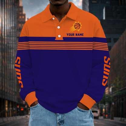 ELITE EDITION - NEW CUSTOMIZED NBA21 PSU PHOENIX SUNS MEN LONG SLEEVE POLO