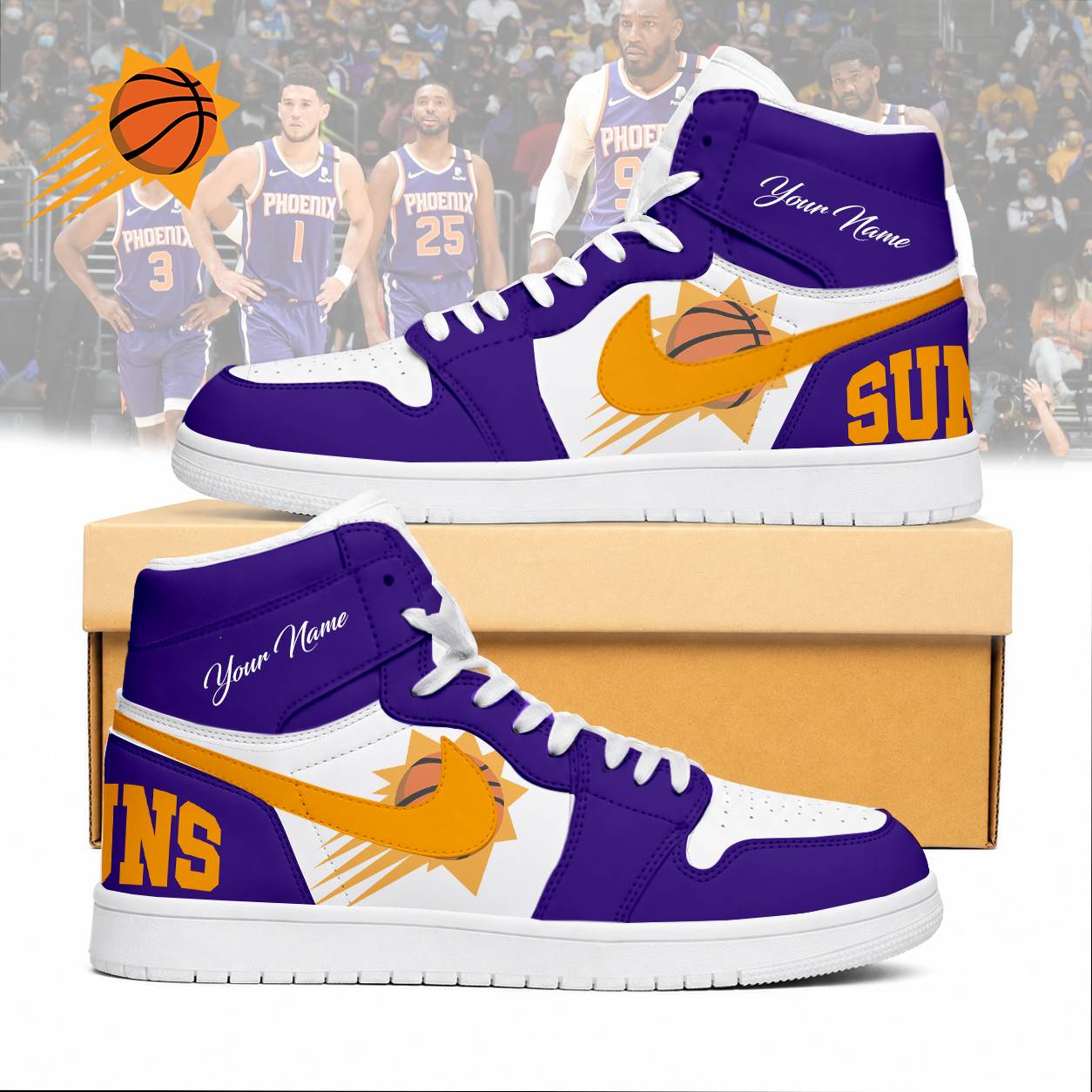 LIMITED EDITION - NEW CUSTOMIZED NBA21 PSU PHOENIX SUNS AIR JORDAN SNEAKERS