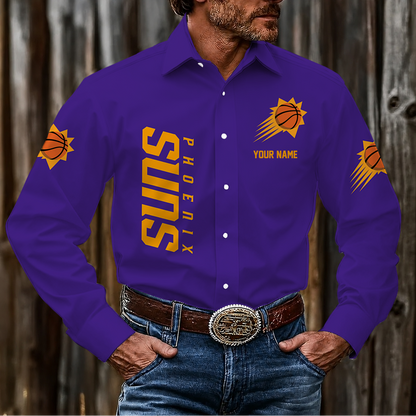 LIMITED EDITION - NEW CUSTOMIZED NBA21 PSU PHOENIX SUNS MEN'S LONG SLEEVE BUTTON-UP SHIRT