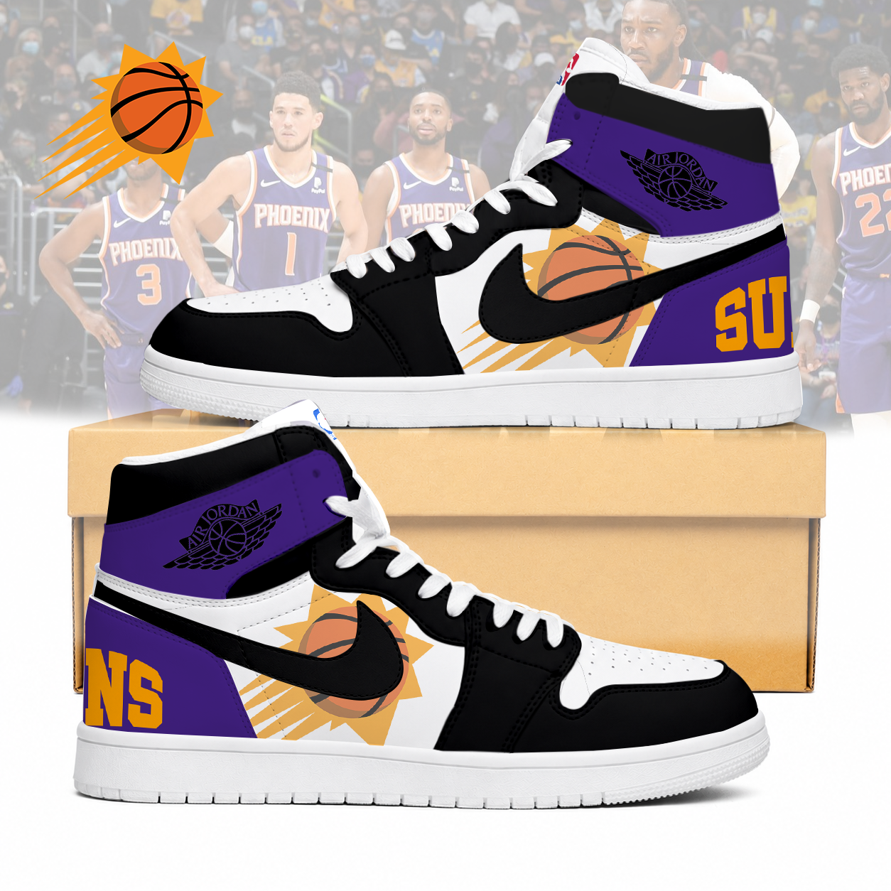 LIMITED EDITION - NEW CUSTOMIZED NBA21 PSU PHOENIX SUNS AIR JORDAN SNEAKERS