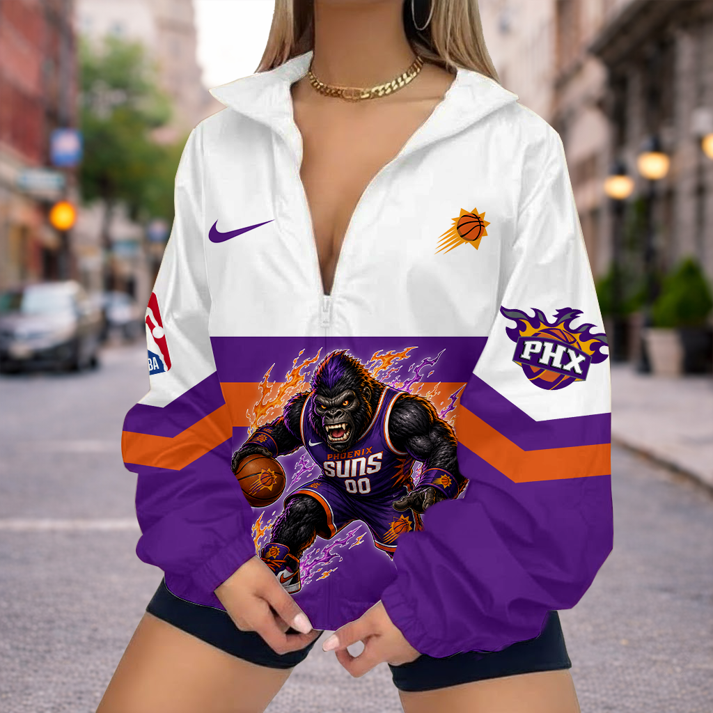 VIRAL EDITION - NEW CUSTOMIZED NBA21 PSU PHOENIX SUNS V-NECK ZIPPER SWEATSHIRT JACKET