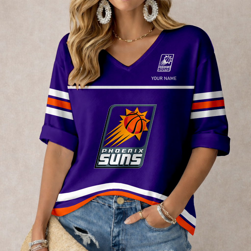 LIMITED EDITION - NEW CUSTOMIZED NBA21 PSU PHOENIX SUNS WOMEN'S HEART V-NECK LONG SLEEVE SHIRT