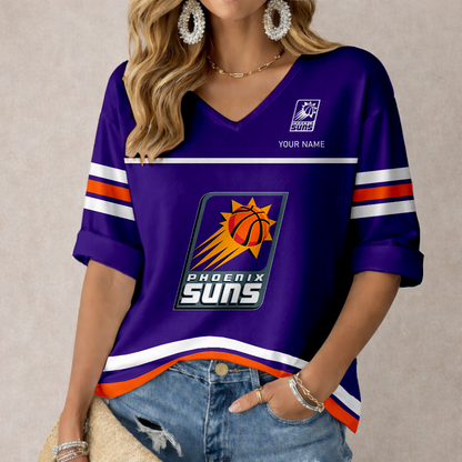 LIMITED EDITION - NEW CUSTOMIZED NBA21 PSU PHOENIX SUNS WOMEN'S HEART V-NECK LONG SLEEVE SHIRT