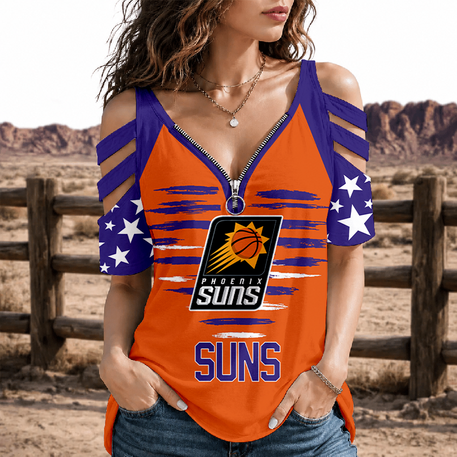 [HOT DEAL] NEW CUSTOMIZED NBA21 PSU PHOENIX SUNS STRAPPY COLD-SHOULDER TOP