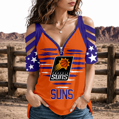 [HOT DEAL] NEW CUSTOMIZED NBA21 PSU PHOENIX SUNS STRAPPY COLD-SHOULDER TOP