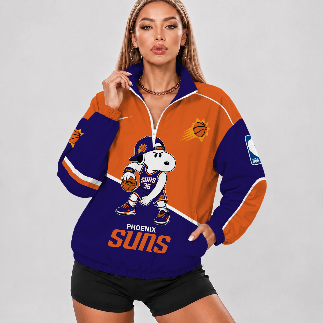 [HOT DEAL] NEW CUSTOMIZED NBA21 PSU PHOENIX SUNS V-NECK ZIPPER SWEATSHIRT JACKET