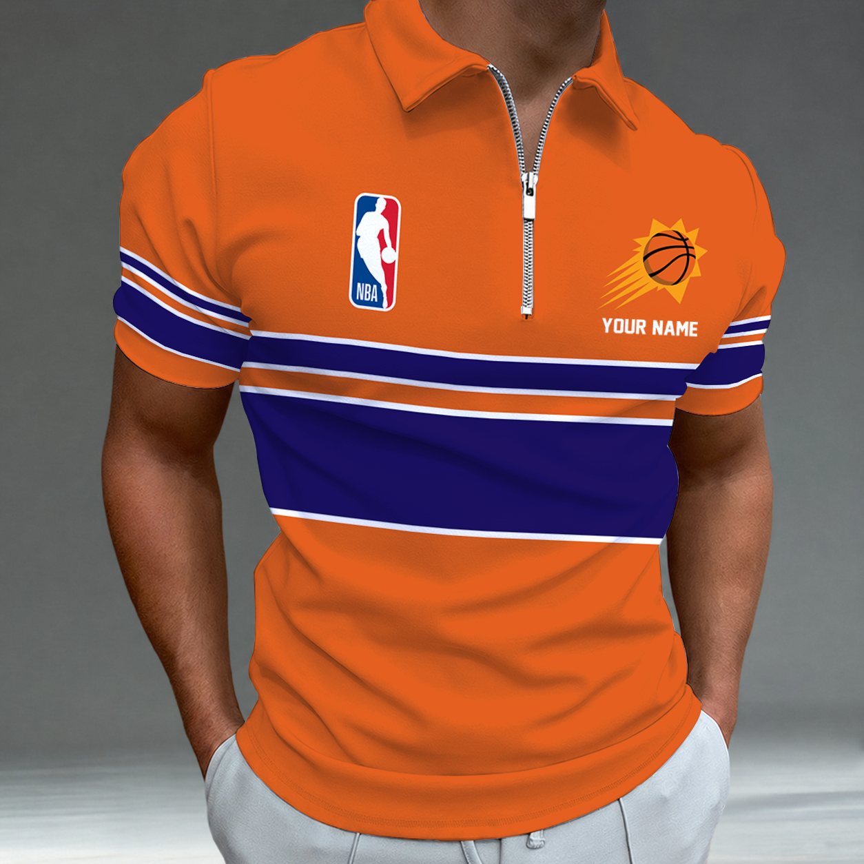 [HOT DEAL] NEW CUSTOMIZED NBA21 PSU PHOENIX SUNS ZIP POLO SHIRT