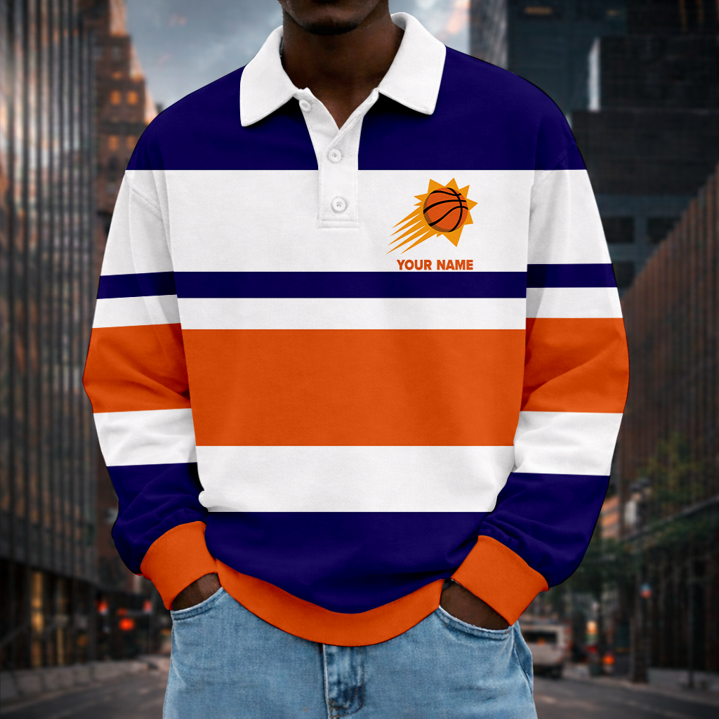 LIMITED EDITION - NEW CUSTOMIZED NBA21 PSU PH SUNS MEN LONG SLEEVE POLO