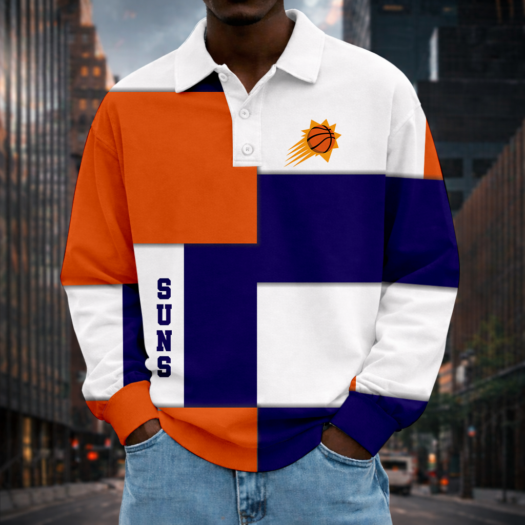 LIMITED EDITION - NEW CUSTOMIZED NBA21 PSU PHOENIX SUNS MEN LONG SLEEVE POLO