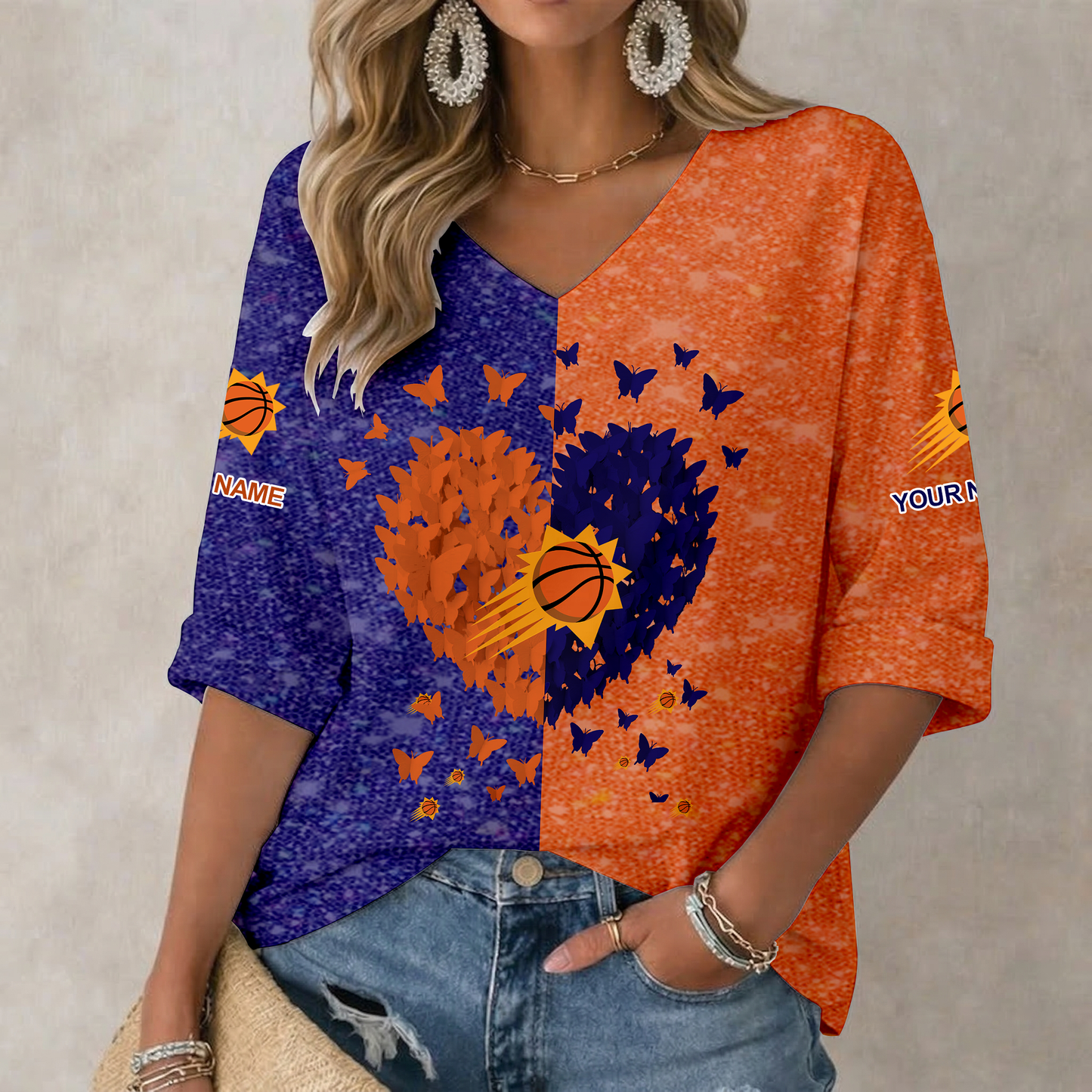 LIMITED EDITION - NEW CUSTOMIZED NBA21 PSU PHOENIX SUNS WOMEN'S HEART V-NECK LONG SLEEVE SHIRT