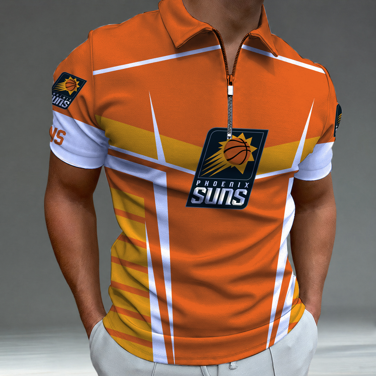 [HOT DEAL] NEW CUSTOMIZED NBA21 PSU PHOENIX SUNS ZIP POLO SHIRT