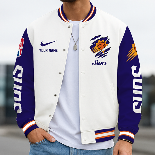 LIMITED EDITION - NEW CUSTOMIZED NBA21 PSU PH SUNS BASEBALL JACKET, SATIN VARSITY JACKET