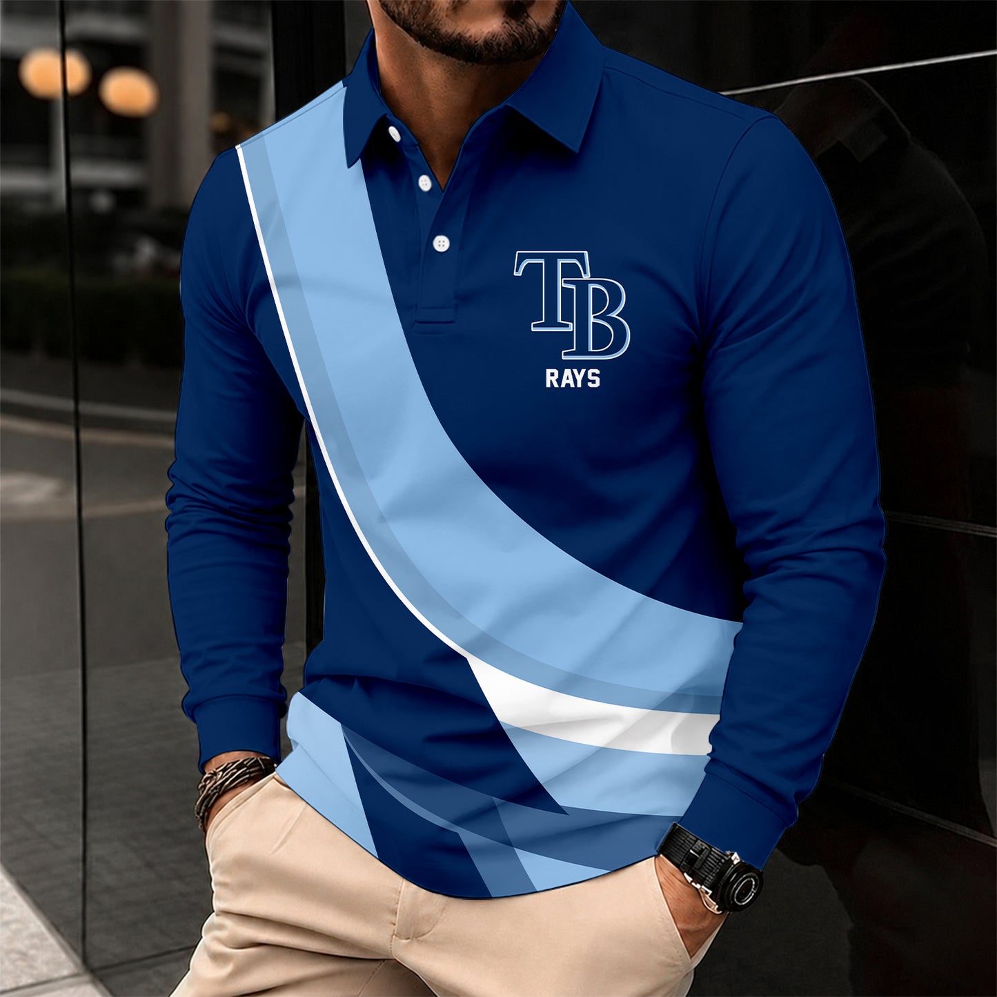 [FLASH SALE] NEW CUSTOMIZED MLB21 TBR TAMPA BAY RAYS MEN'S LONG SLEEVE POLO