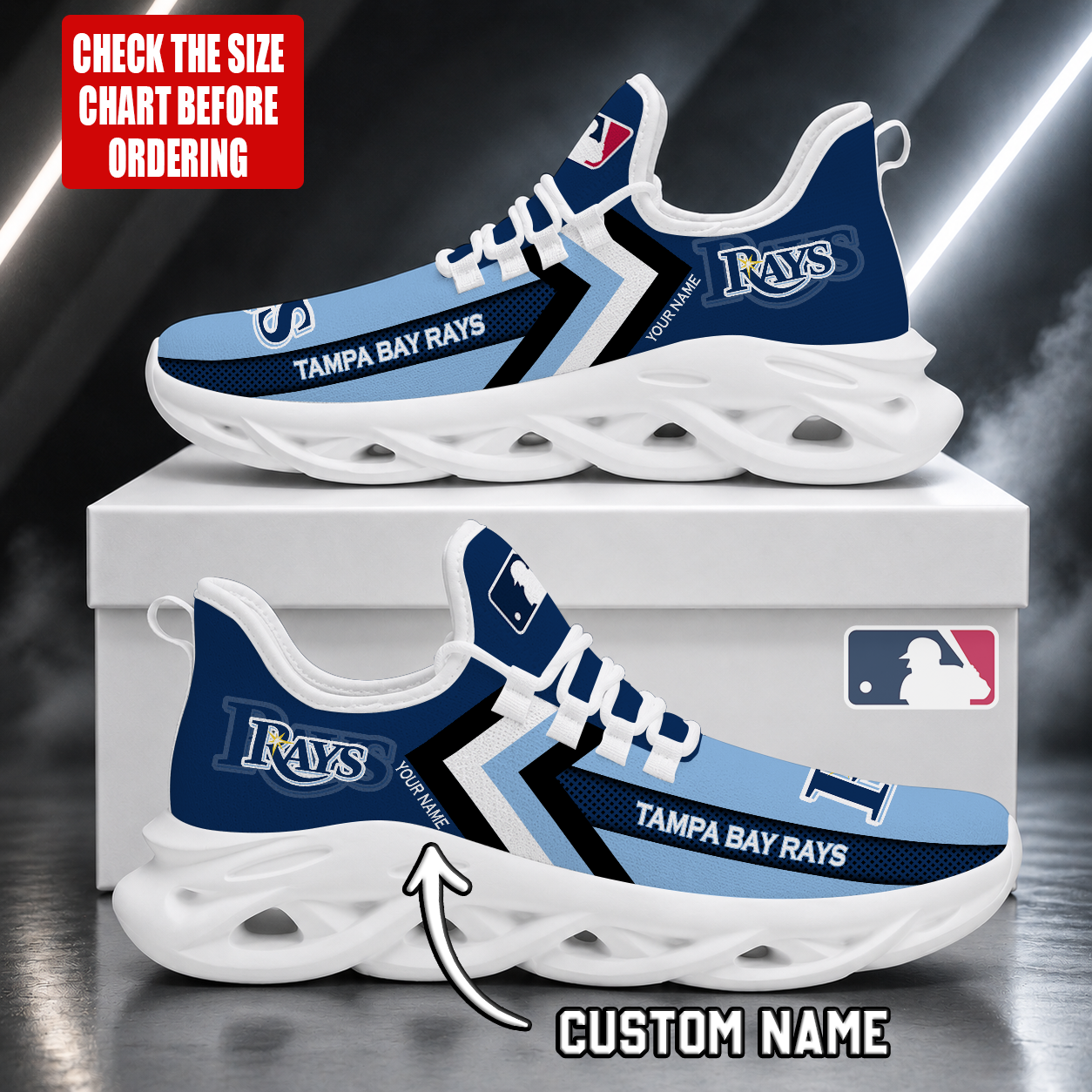 LIMITED EDITION - NEW CUSTOMIZED MLB21 TBR TAMPA BAY RAYS MAX SOUL SHOES