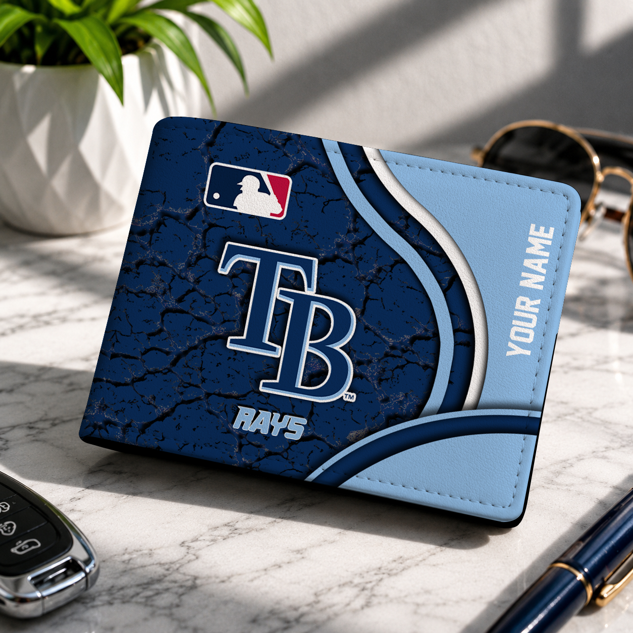LIMITED EDITION - NEW CUSTOMIZED MLB21 TBR TAMPA BAY RAYS LEATHER WALLET